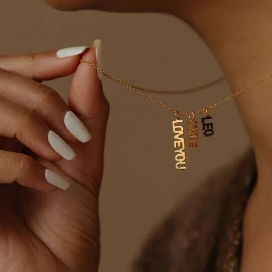 14k Gold Three Names Necklace , Name Necklace , Gold Name Necklace , Personalized Gift , Gifts for her , Mothers day gift , Gift for mother
