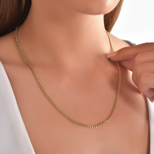 14K Real Gold 3MM Chain Necklace for Men & Women - Versatile 14K Gold Jewelry in White, Rose, or Yellow Gold