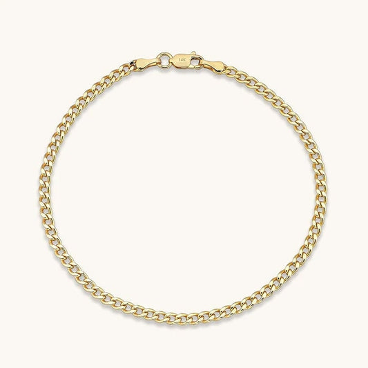 14K Real Gold Cuban Curb Ring Chain Bracelet, 3MM, Handmade Real Gold Gourmet Bracelet, Unisex Bracelet, Best Price